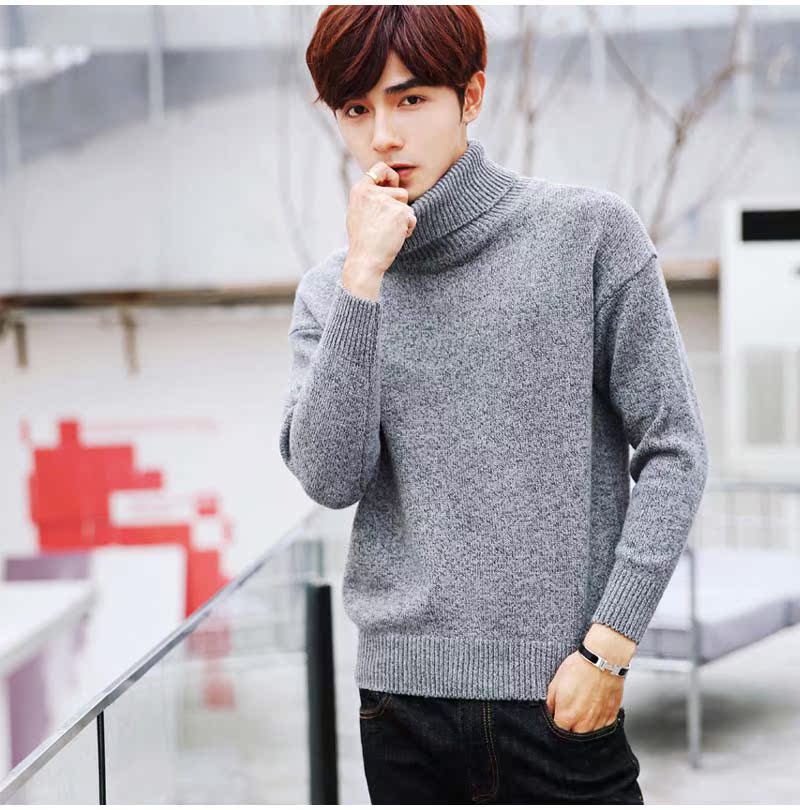 Áo len cao cổ nam Áo len mùa thu và mùa đông Áo len dày Áo len hàn quốc Slim Trend Màu đen hoodie nam