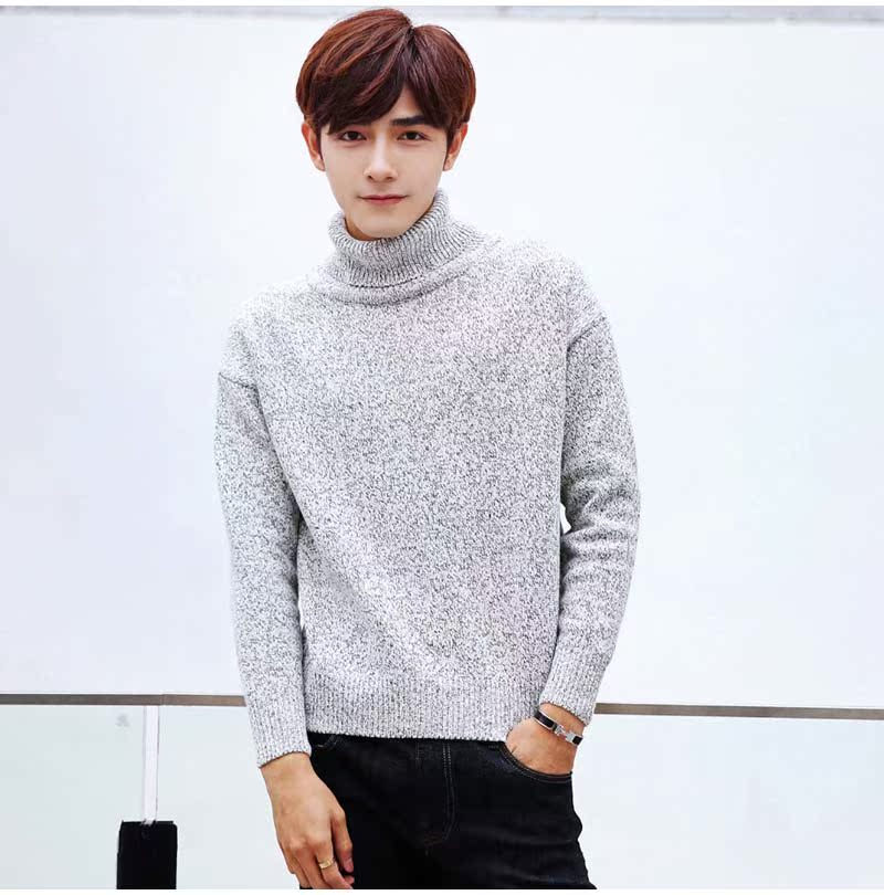 Áo len cao cổ nam Áo len mùa thu và mùa đông Áo len dày Áo len hàn quốc Slim Trend Màu đen hoodie nam