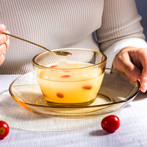 Amber Tea Color Glass Bowl High Temperature Resistant Mesh Red Rice Bowls high face value Bowl Tray Suit Light Lavish Cutlery Sweet Bowl