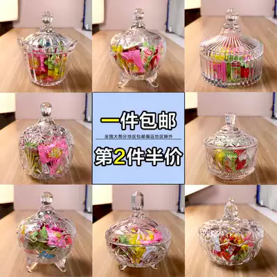 European-style creative glass candy jar Living room decoration jar Transparent large sugar jar Crystal storage with lid candy cup