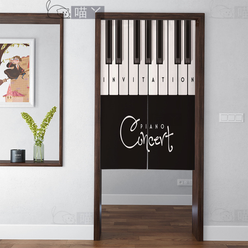 Creative Music Fabric Door Curtain, No-Drill Cotton and Linen Partition Half Curtain, Piano Room Bathroom Door Curtain, Piano Dustproof Cloth