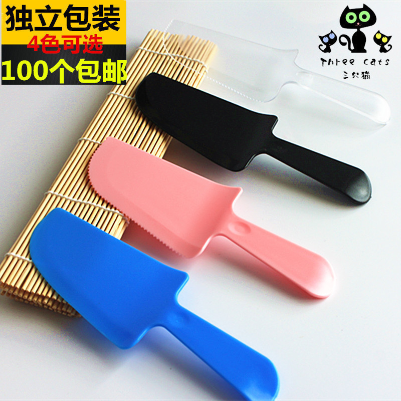 Thickened cake knife with teeth disposable plastic transparent black support knife cake cutter independent packaging