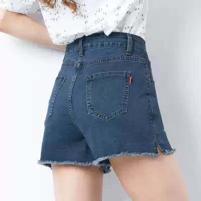 Elastic denim shorts women's large size summer thin high waist loose simple fat sister wide legs a hot pants