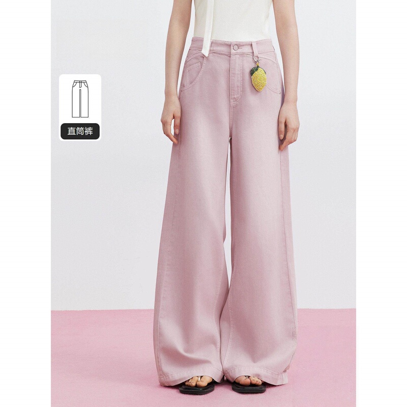 [Same Style as in the Mall] Tencel Cotton Straight-Leg Pants Basic New Style Purple Washed Denim Jeans for Women C1Hag2428