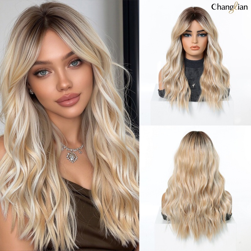 Ombre Blonde Body Wave Wig High-Temperature Synthetic Hair Wig European and American Style Natural Women's Wig