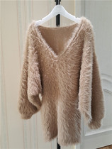 Long Hair Velvet big honey feel hair toot fashion Big V neck knit skirt 8