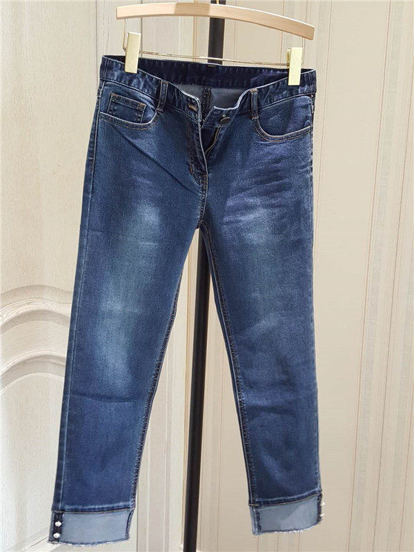 Urge me to go ~ come on S Home Spring Summer Pearl Pearl Buckle Splicing small straight drum 9 Pants 8