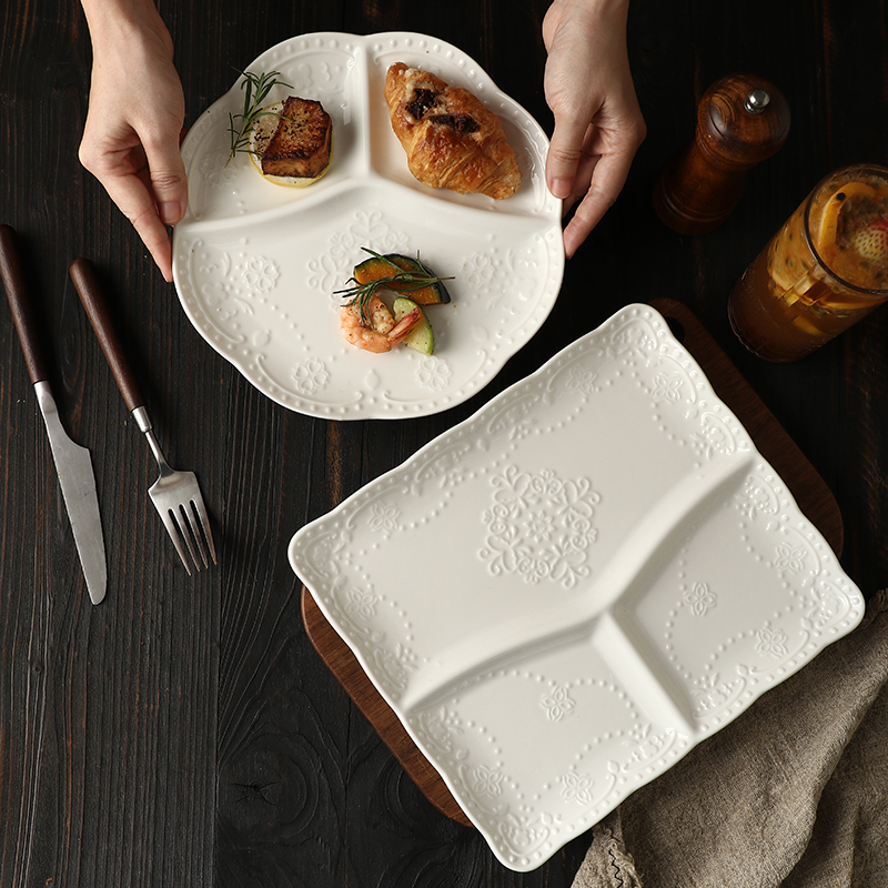 Divided Plate, High-End Luxury Breakfast Plate, Divided Plate for Adults, Ceramic Divided Plate, High-End for Home Use