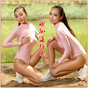 AISS Aisi lụa dài tay màu hồng yoga jumpsuit Quần bó sát bó sát trong suốt