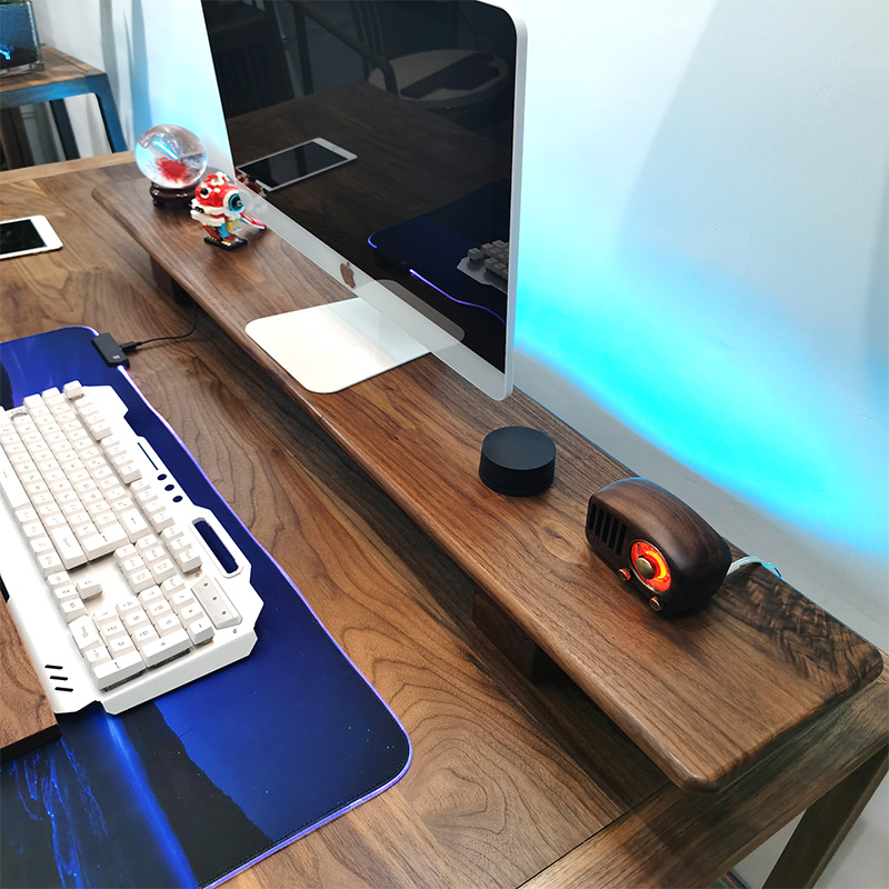 Office desktop storage rack black walnut solid wood heightened computer monitor TV heightened shelf