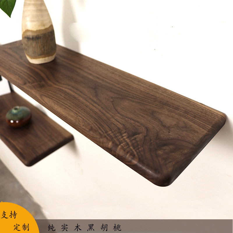 Nordic Black Walnuts Log-Lined Shelf Wall Solid Wood Wall-mounted Bookshelf Separator Stiletto Day-Style Brief