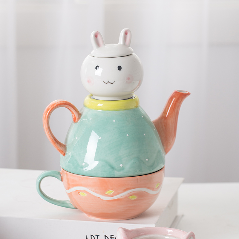 Mystery creative household express cartoon animals hand - made under glaze color porcelain tea teapot teacup kettle