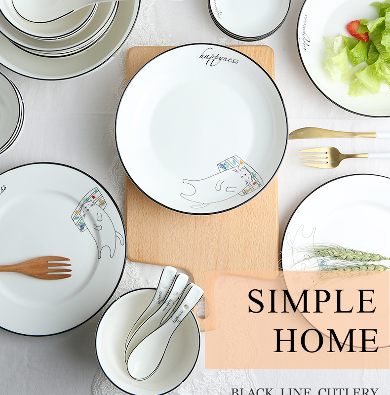 Mystery dishes suit household eat bowl ceramic Nordic plate kitten lovely dishes soup plate rice bowls