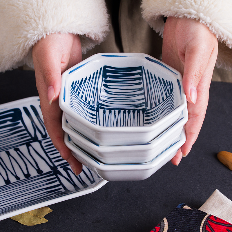 Japanese secret under the glaze color star line ceramic tableware suit household rice bowl bowl dish dish fish dish plate