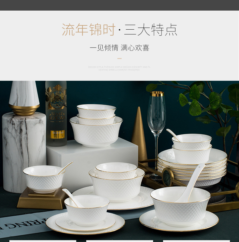 Jingdezhen porcelain tableware of western food ipads plate see colour light key-2 luxury European - style contracted dishes suit household chopsticks pan spoon in clay pot