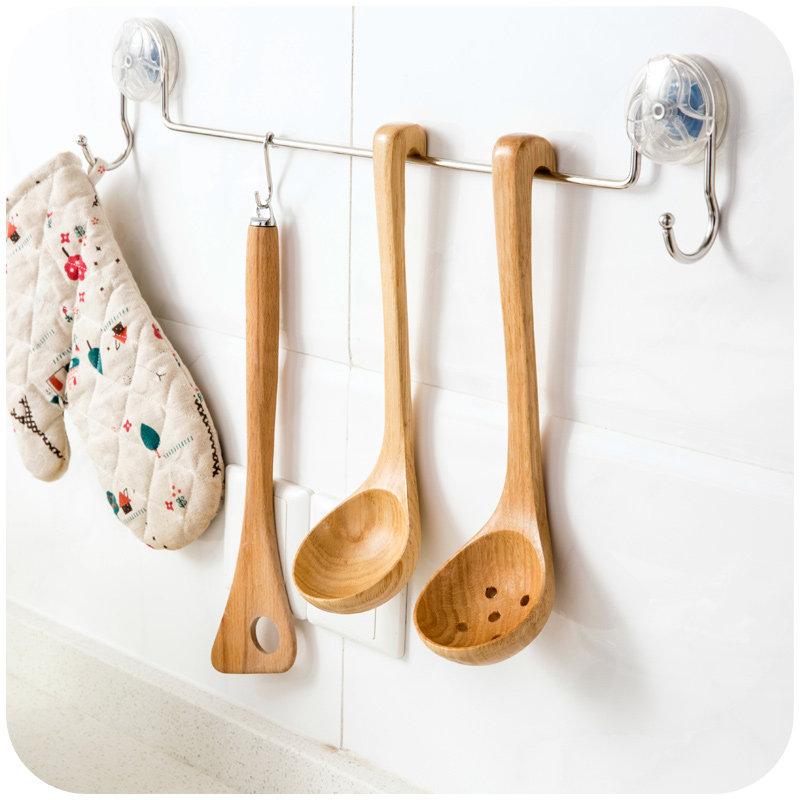 With Hook Day Type Wooden Woody Large Sein ladle Hotpot Long handle with hook kitchen Home Wood shank Macroporous Leaky Spoon Suit