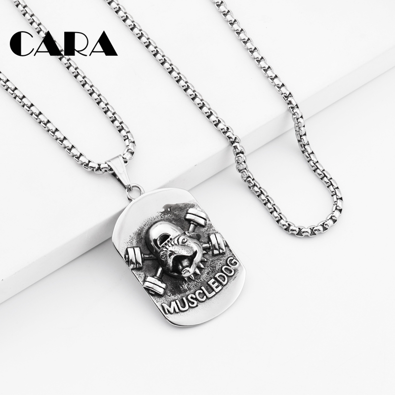 Muscle Dog Military Card Lovers Pendant Titanium Steel Hip Hop Necklace for men and women Street Chauke Night Shop Street Dance Student Personality Pendant