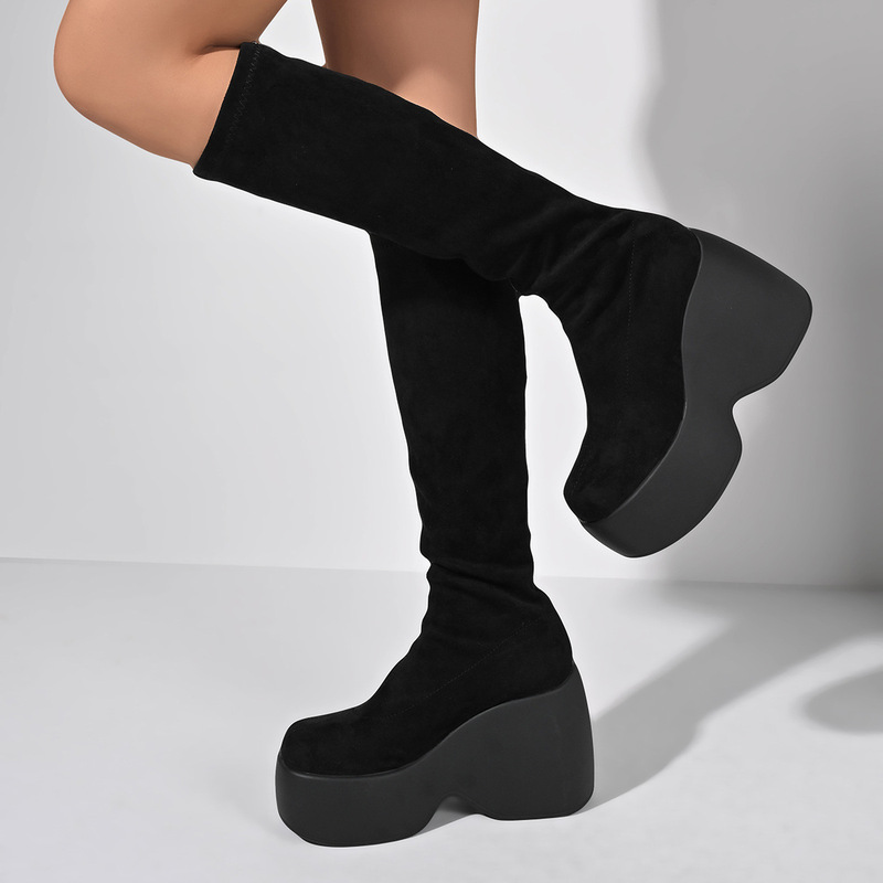 Plus-Size Women's Shoes Size 41 to 43 for Wide Feet, European and American Style, Thick-Soled Elastic Boots for Women, Autumn and Winter, Short Platform Fashion Boots Plus-Size Women's Shoes Size 41 to 43 for Wide Feet, European and American Style, Thick-Soled Elastic Boots for Women, Autumn and Winter, Short Platform Fashion Boots
