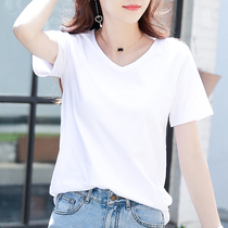 White v collar t-shirt female short sleeve loose display slim Han Fan big code pure color 2021 new chicken heart collar half sleeve black blouse