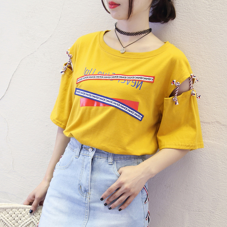 Áo thun siêu ngắn cec tay ngắn nữ 2019 mới ra mắt mùa hè phiên bản Hàn Quốc của áo tay lửng cổ vuông vuông cẩn thận trên máy - Áo phông áo thun tay dài nữ