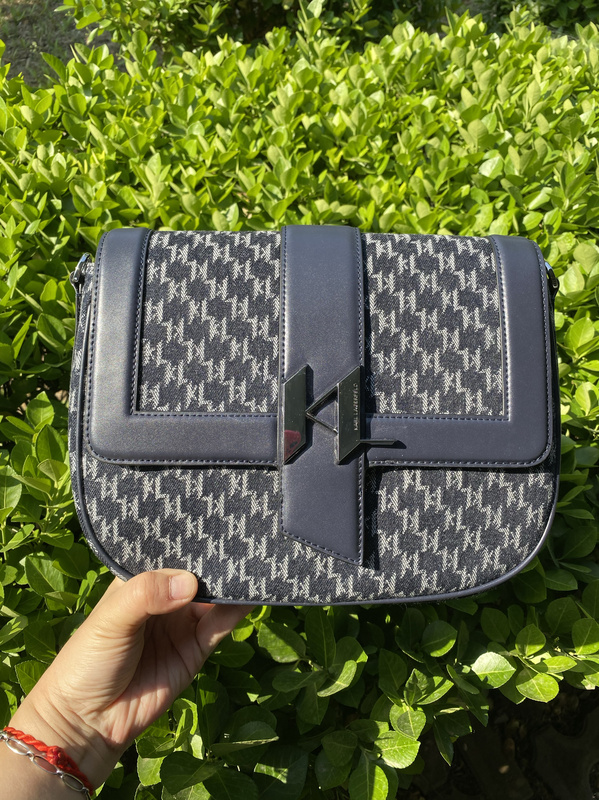 Karl Lagerfeld Dark Blue-Gray Large Saddle Bag Single Shoulder Crossbody Bag