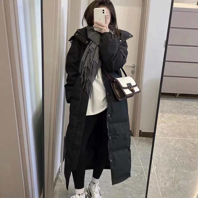 New National Standard 90% White Duck down Zhongxi Brand down Jacket, Matte Black, Unisex, Long Style, Over-The-Knee, Thickened, Loose-Fitting Coat for Art Exams