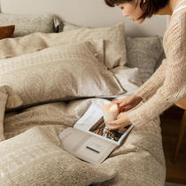 Homestay retro literature and art imported Japanese high-end cotton button-dyed jacquard bed four-piece oatmeal kazhi
