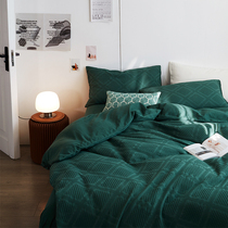 Japanese style good color cotton jacquard waffle bed four-piece Emerald quilt cover bed hat