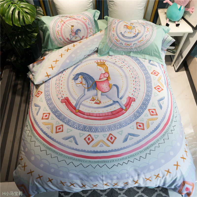 Small frescoed children cartoon pure cotton beds Three pieces of four sets of pony rainbow Little mabeti daisy dinosaur cows
