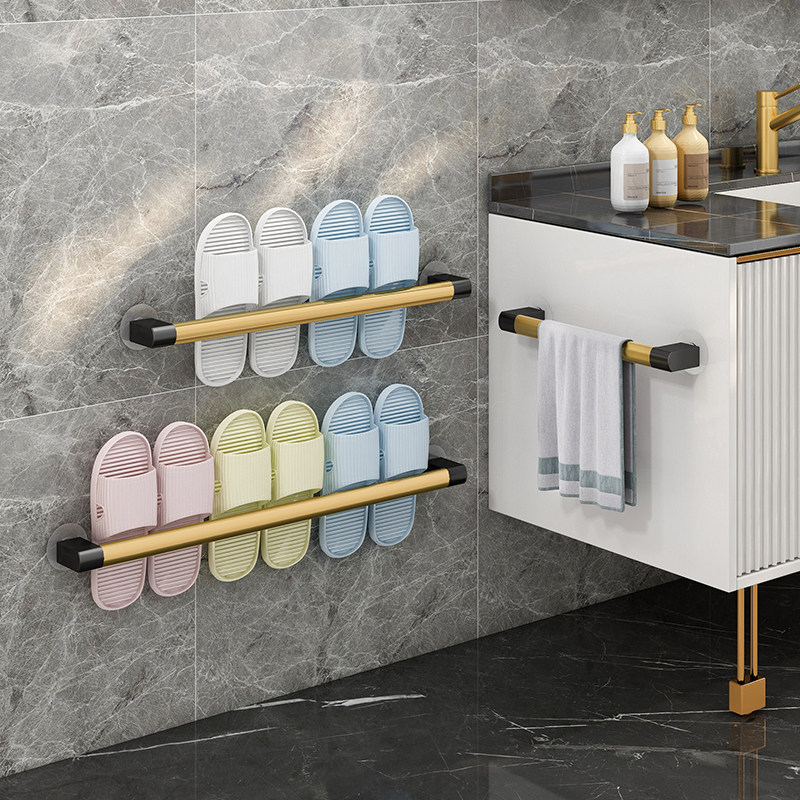 Bathroom slippers rack stainless steel wall-mounted punch-free dressing room wall toilet drain storage artifact rack