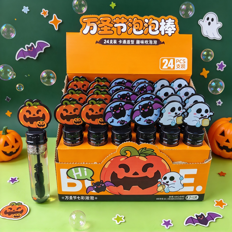 Halloween Cute Pumpkin Bat Skull 24 Mini Bubble Wands with Water Kidsren's Handheld Bubble Blowing Small Gifts