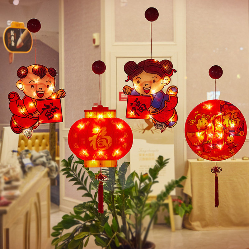 LED suction cup colored lamp glass doors and windows shop decoration Spring Festival hanging lights New Year decoration lantern Fu zi New Year's Day arrangement