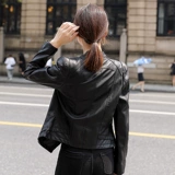 Полиуретановая короткая осенняя куртка для отдыха, облегающий крой, по фигуре