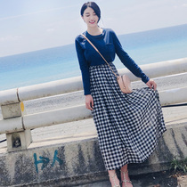 Plaid skirt spring and summer womens 2018 new Hong Kong flavor skirt medium-long a-word high waist MWFQAXH3DQ