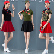 New square dance costume female summer sailor dance camouflage suit short sleeve T-shirt middle-aged and old performance dancing dress