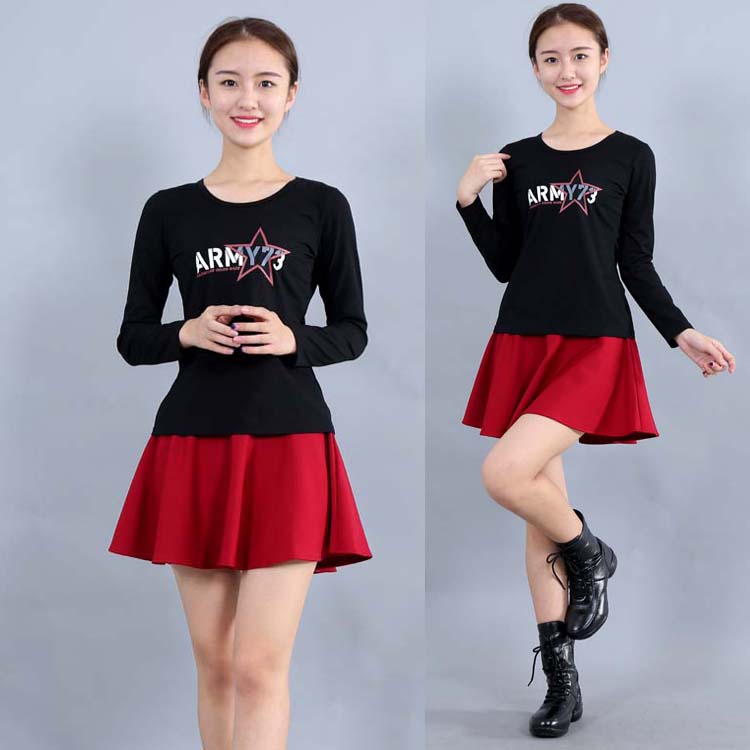 Square dance Sailors Dancing Costumes Women's Performance 2022 Spring new performance blouses Long sleeves T-shirt Black dress