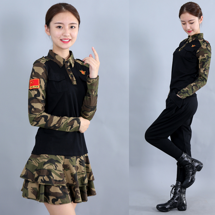 Water Soldiers Dance Costumes Women 2022 New Outdoor Square Dance Suits for military fans Long sleeves T-shirt dance costumes