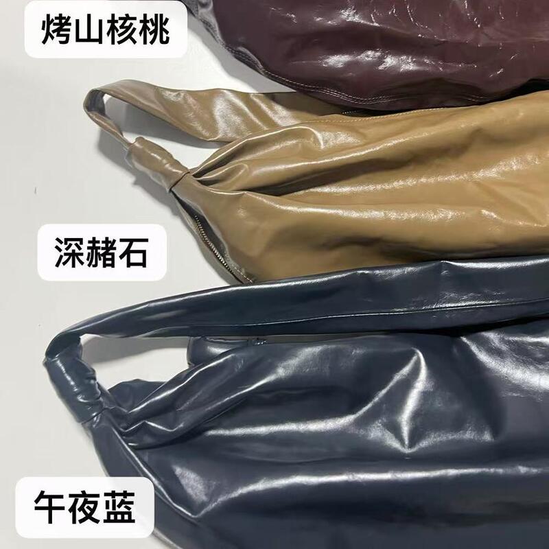 Hot Girl Style [Paper-Like Cowhide] Croissant-Shaped Pleated Croissant Bag with Paper-Like Texture Cowhide Le Crossbody Shoulder Bag Mair