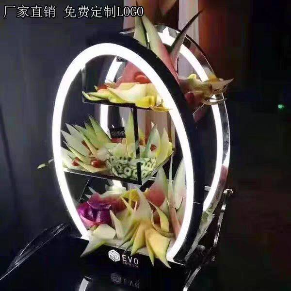 Bar luminous egg-shaped fruit tray stainless steel three-layer fruit tray upscale led charging wine seat