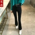 2020 mùa xuân và mùa thu Hàn Quốc mới quần đáy quần cao eo của phụ nữ mặc quần ống loe quần ống rộng cạp rộng ống khói ống quần thủy triều - Quần tây thường