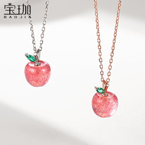 Strawberry Crystal Christmas Safe Fruit Pendant Little Apple Pure Silver Necklace Woman 2022 New Creative Birthday Gift