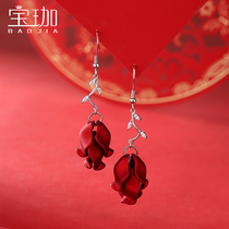 Red Pure Silver Earbuke Temperament Unique Advanced Sensual Pendant Festive Foreign Air Earrings Woman 2022 New Tide Ear Accessories