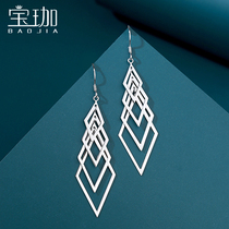 Rhombus Pure Silver Earrings Woman Temperament Superior Atmospheric Earrings Advanced Sensation Light Luxury 2022 New wave