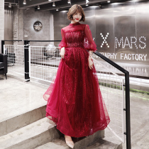 Toast dress bride 2021 new spring and summer wine red long noble temperament wedding annual party evening dress skirt woman