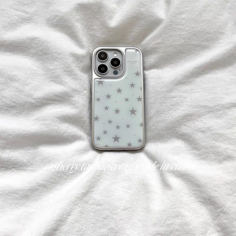 Suitable for Apple, Oppo, Honor, Vivo, Xiaomi Plus, Huawei, Iqoo, Redmi 17 Air Full Coverage iPhone 16 Phone Case, Minimalist High-End Electroplated Resin Silver-Edged Gray Star Glass 5