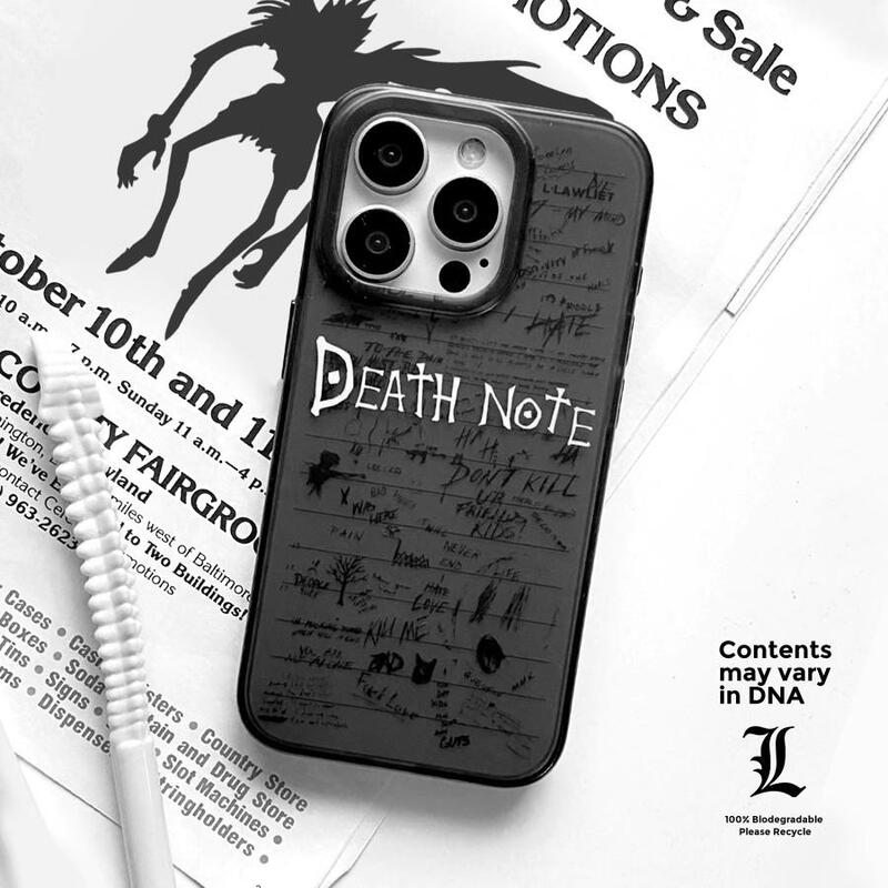 Suitable for Apple 17 Pro Max Death Note iPhone 15 Black 14 Plus Anti-Oxidation 13 Pm Dark Style 12 Original Xr iPhone 8P Phone Case Matte Slightly Transparent Cartoon Peripheral Japanese Anime Trendy Cool