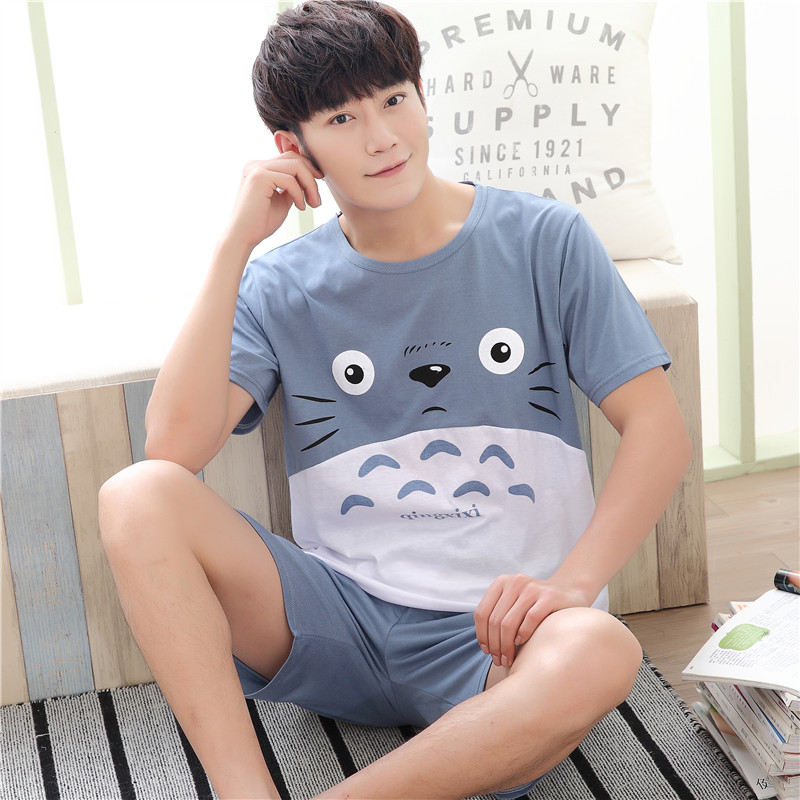 Teen đồ ngủ mens quần short mùa hè thiết lập kích thước lớn lỏng dễ thương bông phim hoạt hình có thể mặc quần áo về nhà.