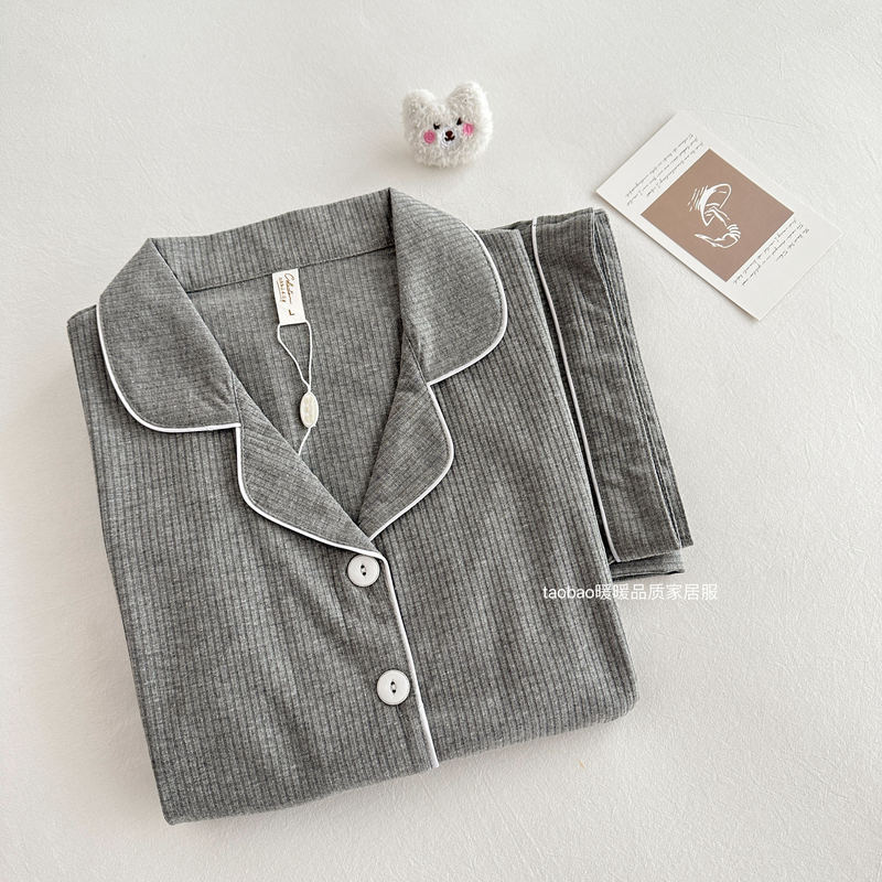 High-End Pure Cotton Long-Sleeved Pajamas Women's Short-Sleeved Pants Summer 2025 New Spring & Fall Pure Color Women's Home Clothes