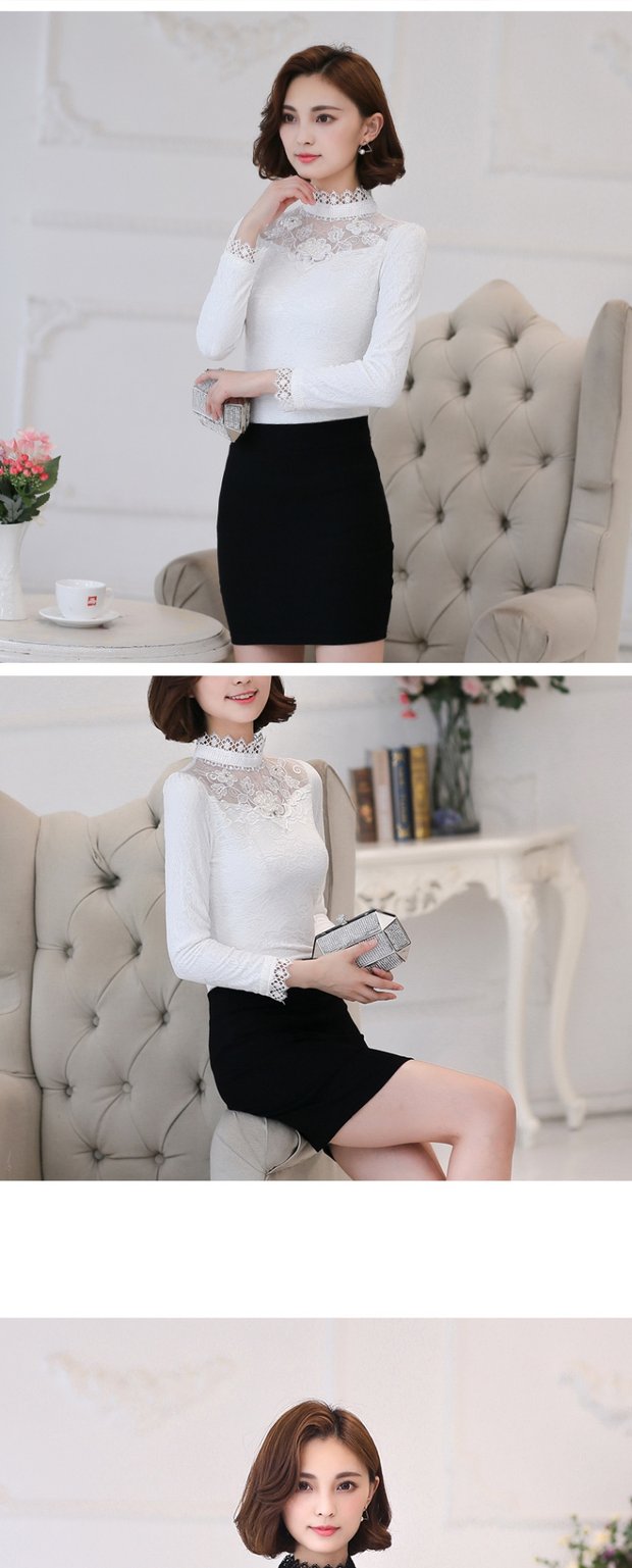 Mùa thu đông mới Quần áo mùa thu mới của phụ nữ Áo sơ mi ren đáy quần Áo thun nữ dài tay cộng với áo nhung dày ấm áo ngắn áo polo nữ form rộng có cổ