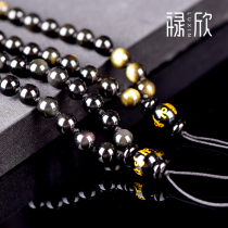 Lu Xin Natural Obsidian Bead Chain 8mm Rainbow Eye Obsidian Gold Thermalite Hand woven Necklace Lanyard Agate